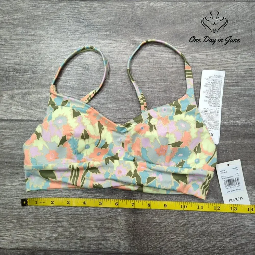 RVCA On The Road Bralette Bikini Top Floral Adjustable NWT $52 Size XS